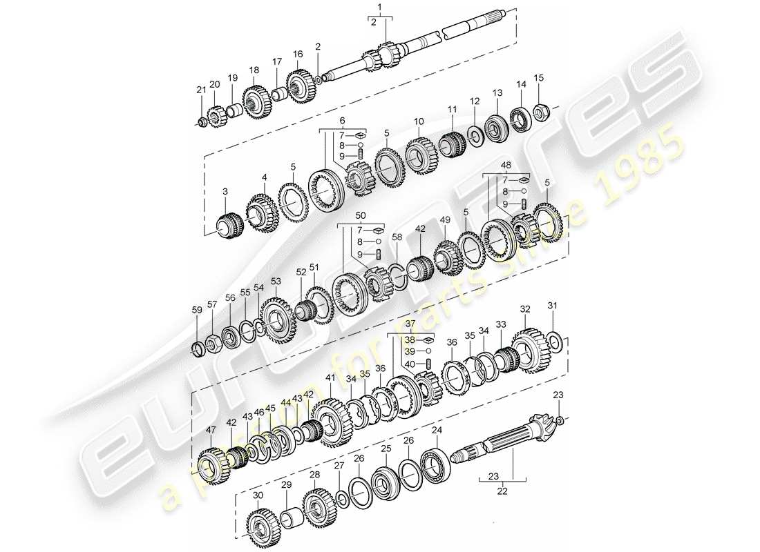 porsche 2003 (996 turbo / gt2) gears and shafts part diagram