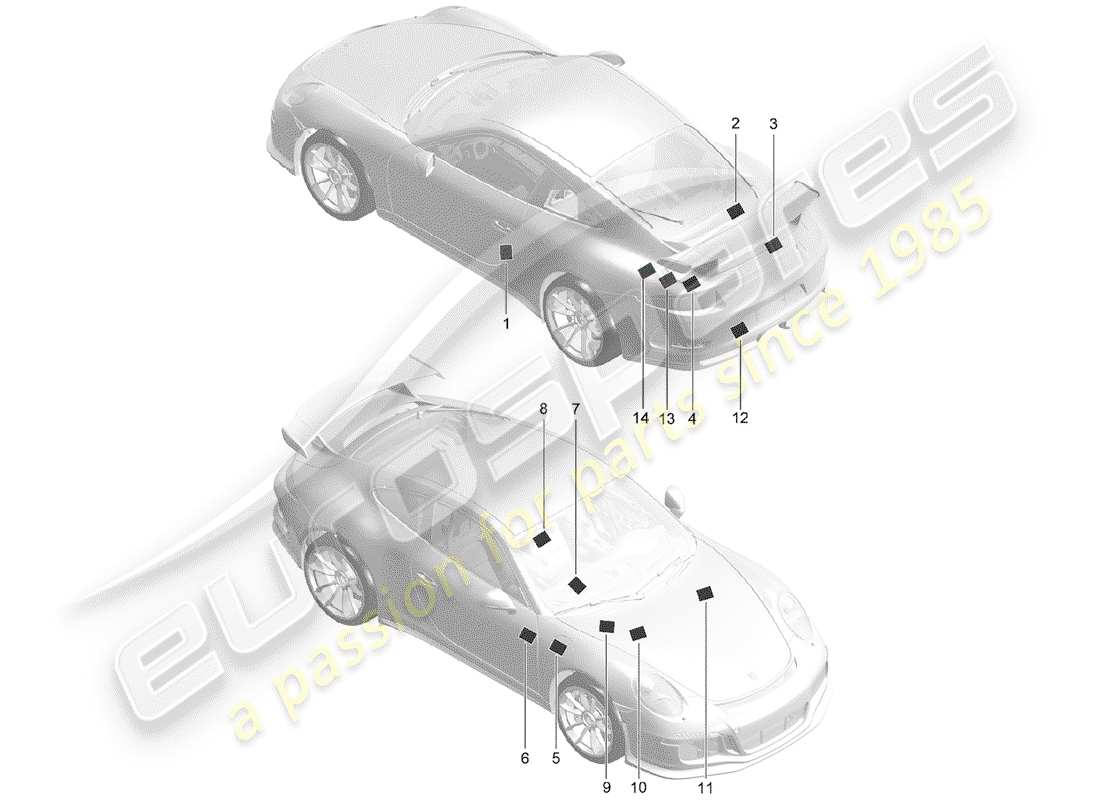 porsche 2020 (991-2 r/gt3/rs) signs/notices part diagram