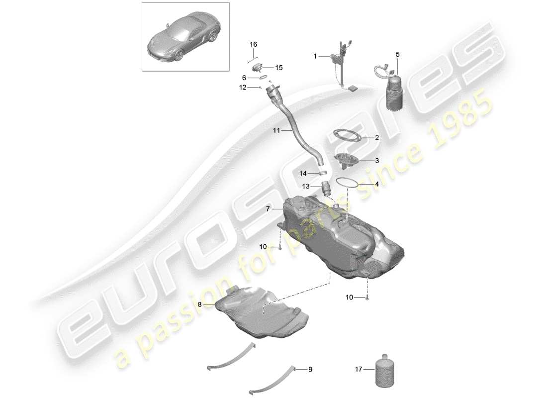 porsche 2013 (981 boxster) fuel tank parts diagram