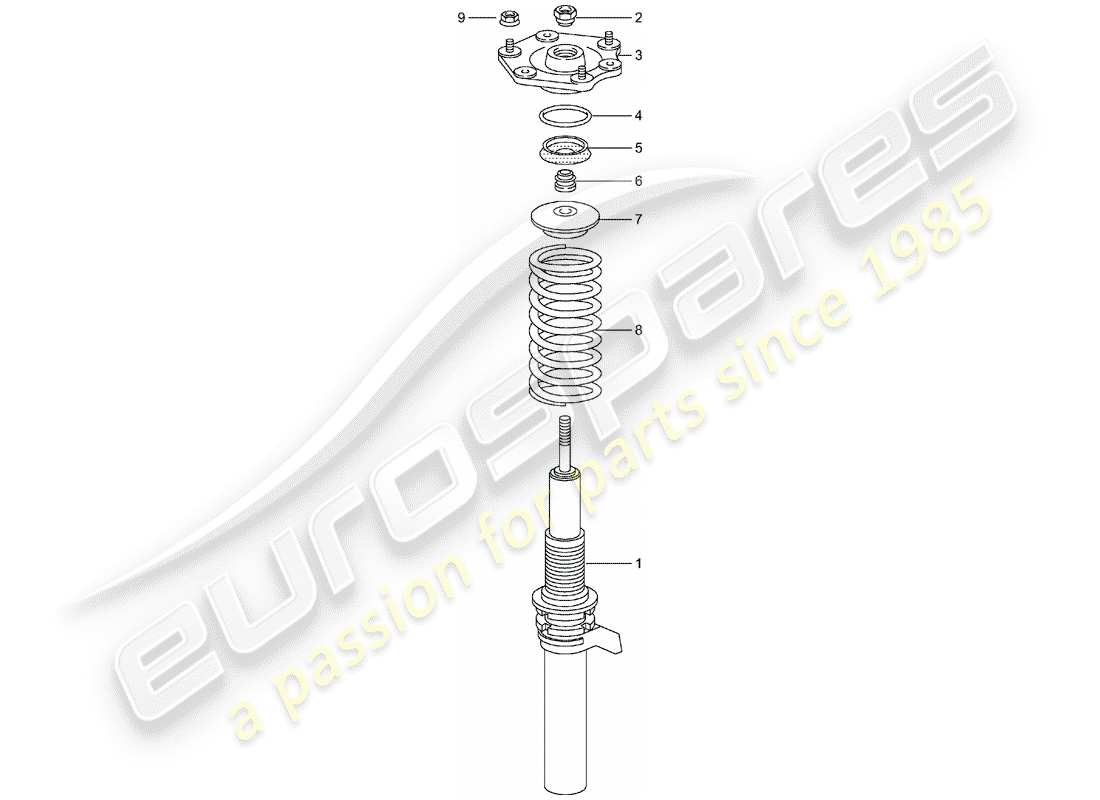porsche 996 t/gt2 (2005) suspension - shock absorber strut part diagram