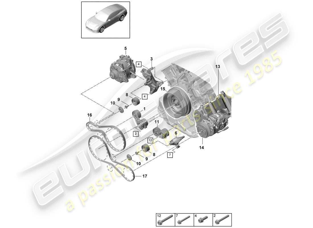 porsche panamera 971 (2018) v-ribbed belt part diagram
