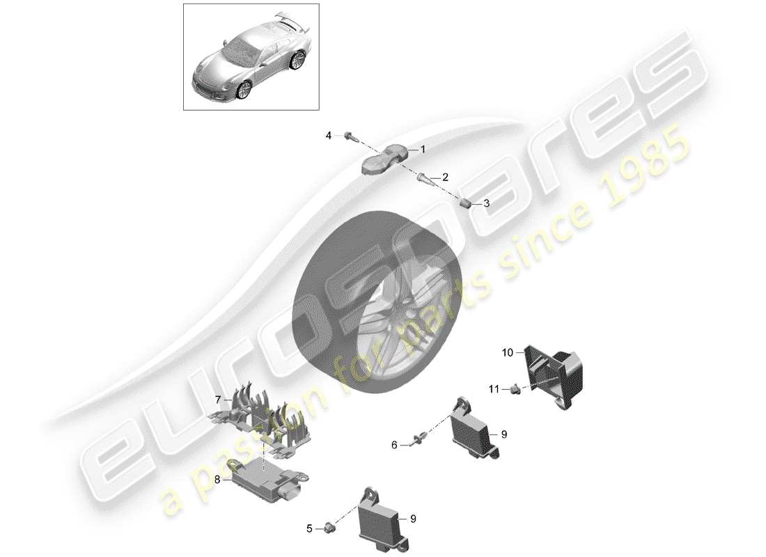 porsche 2019 (991-2 r/gt3/rs) tire pressure control system part diagram