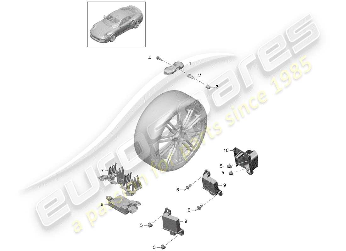 porsche 991 turbo (2020) tire pressure control system parts diagram