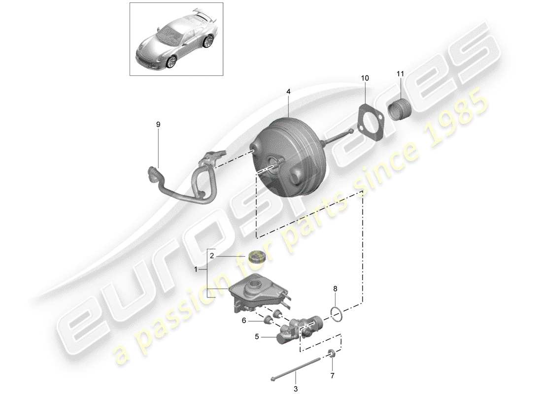 porsche 2014 (991-1 r/gt3/rs) brake master cylinder part diagram