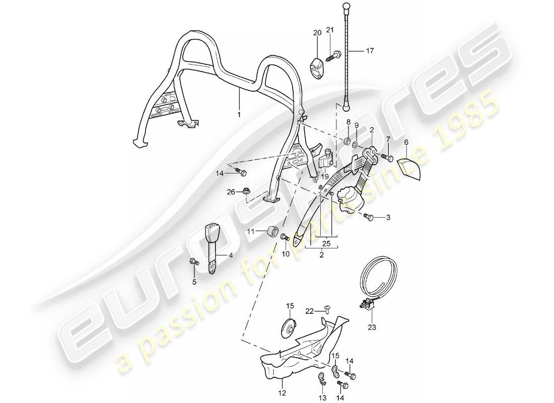 porsche 1997 (986 boxster) roll bar part diagram