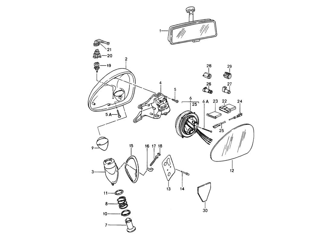 porsche 1994 (964) rear view mirror inner - rear view mirror part diagram