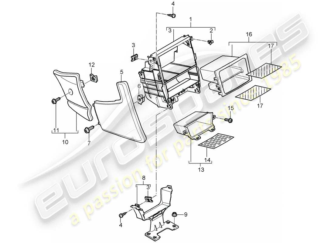 porsche 2011 (997-2 gt3) center console parts diagram