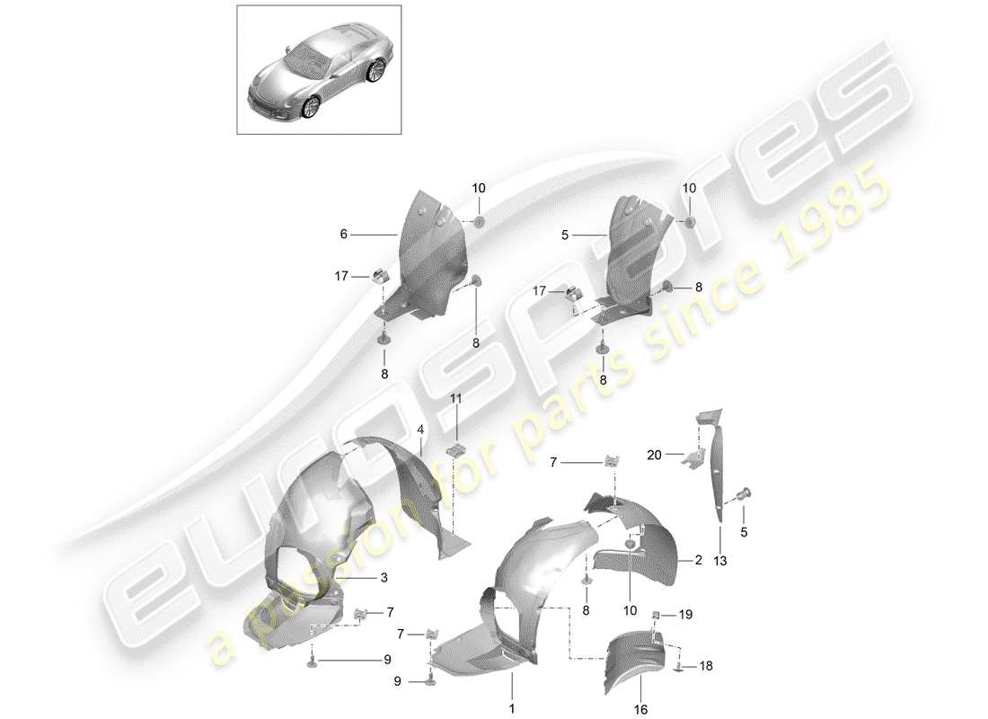 porsche 991r/gt3/rs (2020) wheelhouse protector parts diagram