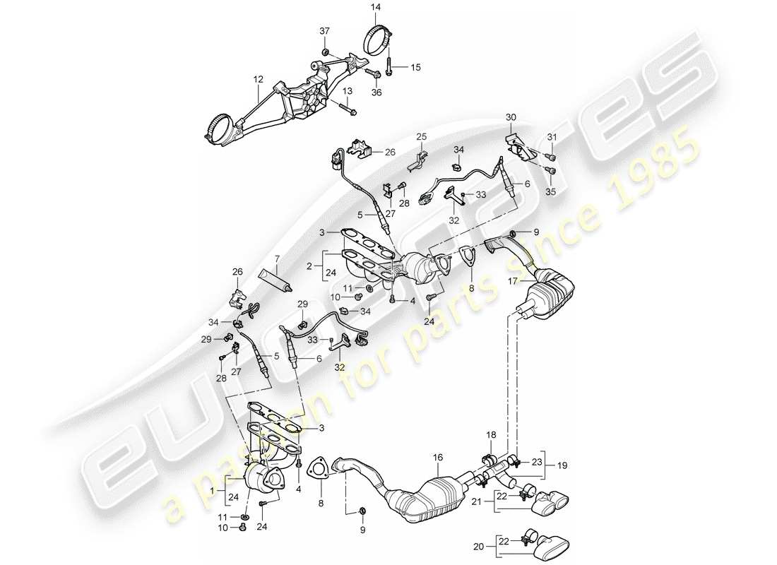 porsche 2008 (987 boxster) exhaust system parts diagram