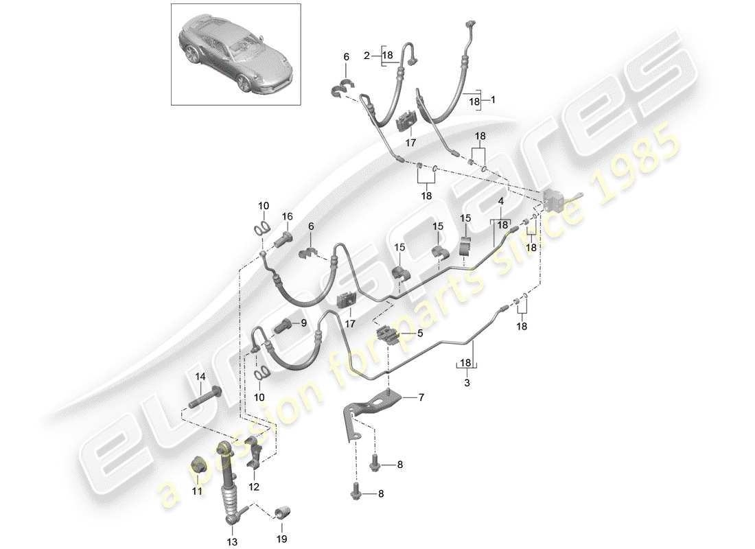 porsche 991 turbo (2020) hydraulic line parts diagram