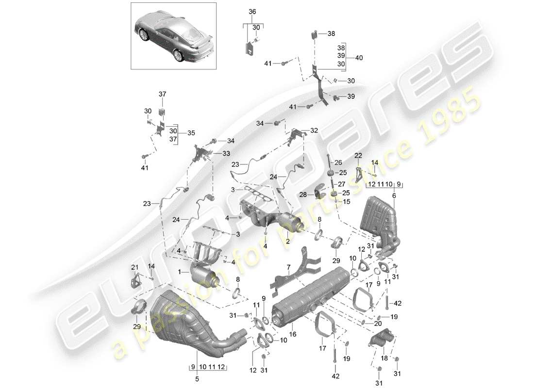porsche 2017 (991-2 r/gt3/rs) exhaust system part diagram