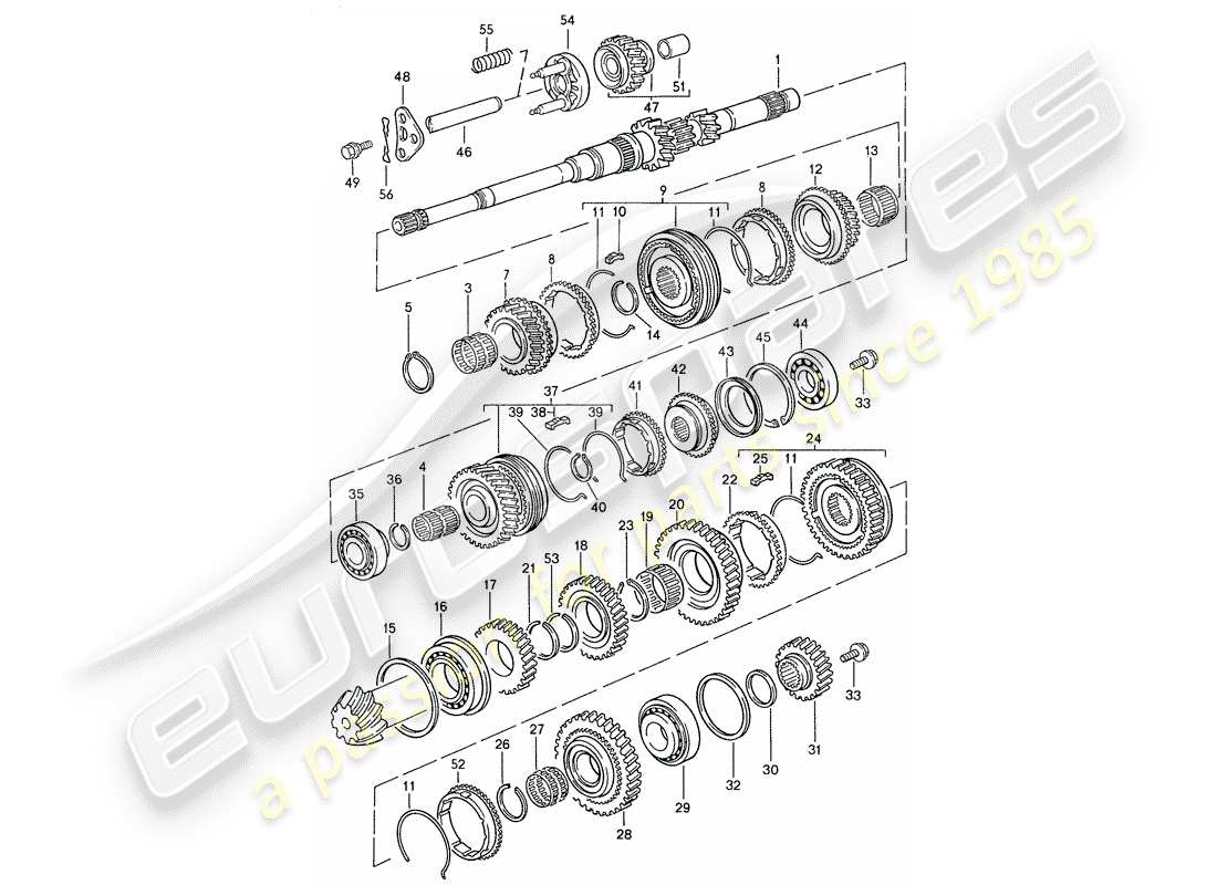 porsche 1989 (944) gears and shafts - for - manual gearbox part diagram