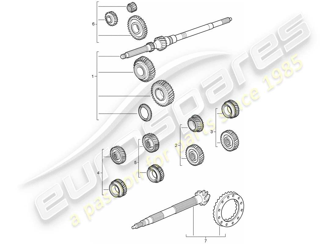 porsche 2009 997-2 turbo / gt2 gear wheel sets part diagram