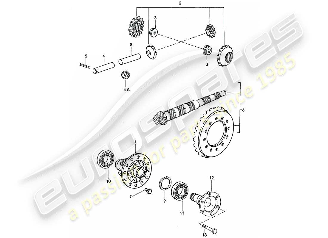 porsche 1994 (968) manual gearbox - differential parts diagram