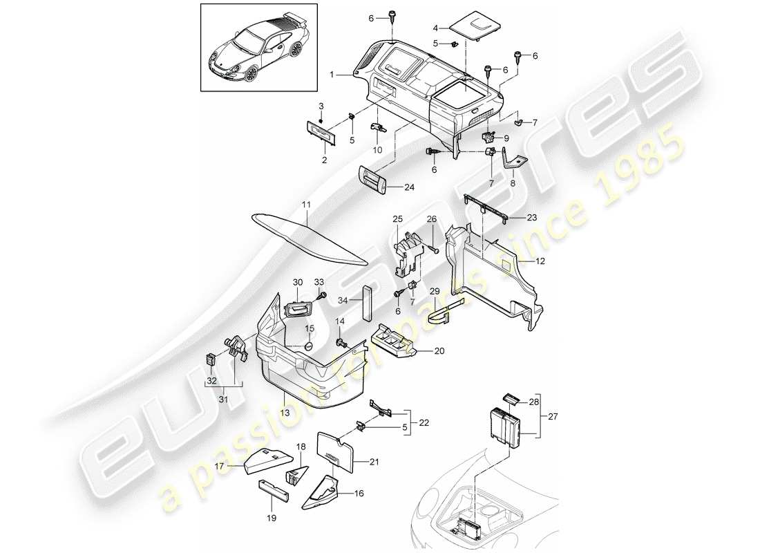 porsche 2007 (997-1 gt3) luggage compartment part diagram