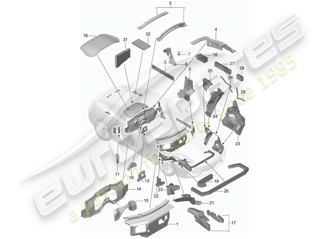 porsche 2016 (981 cayman) body shell parts diagram