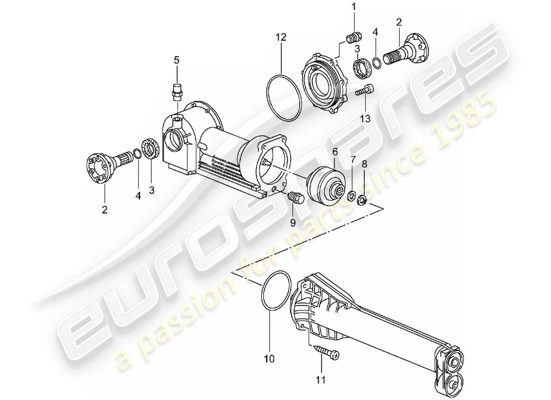 porsche 996 t/gt2 (2003) front axle differential - viscous clutch - single parts parts diagram