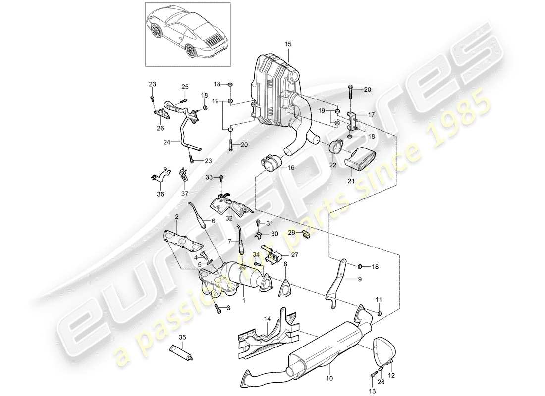 porsche 2010 (997-2) exhaust system parts diagram