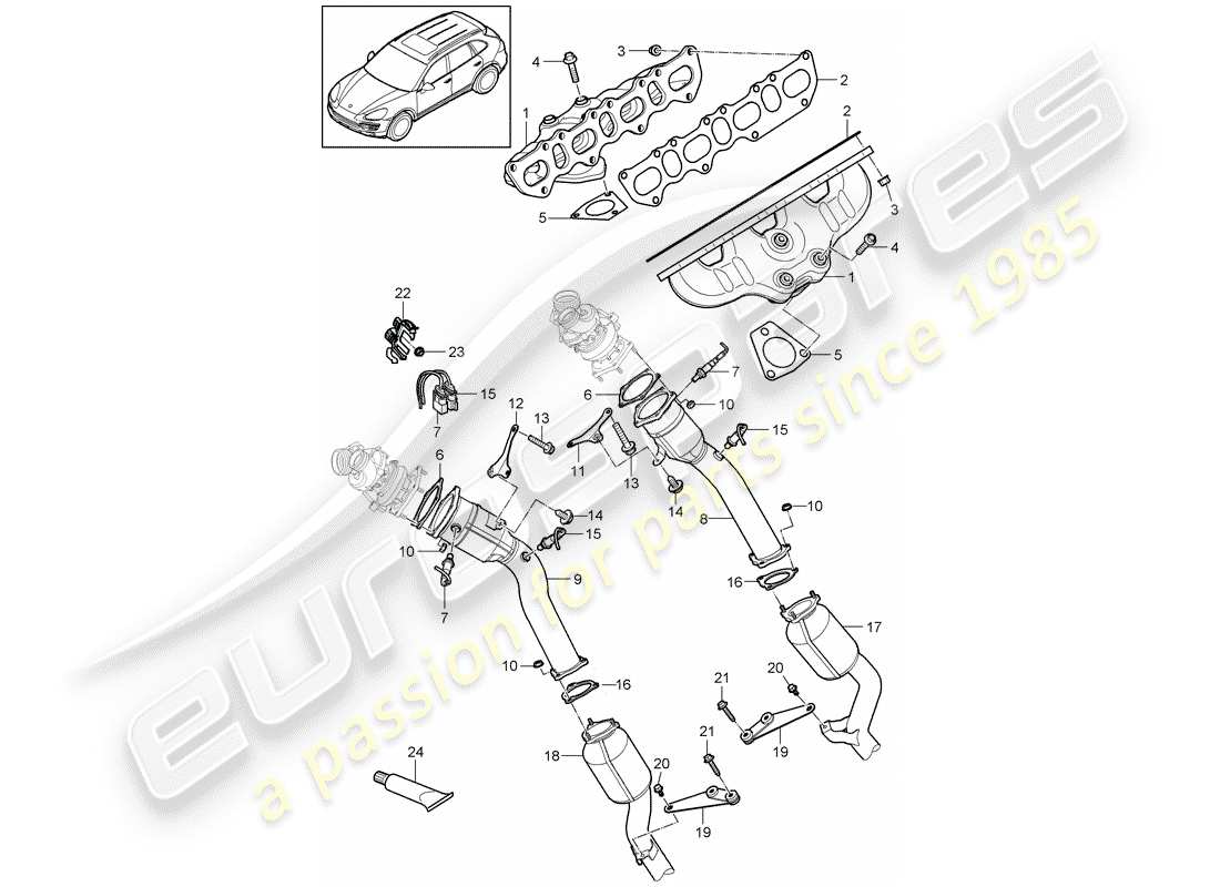 porsche 2011 (cayenne e2 92a) exhaust system part diagram