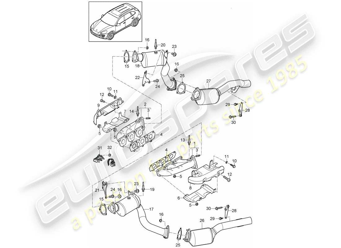 porsche 2011 (cayenne e2 92a) exhaust system part diagram