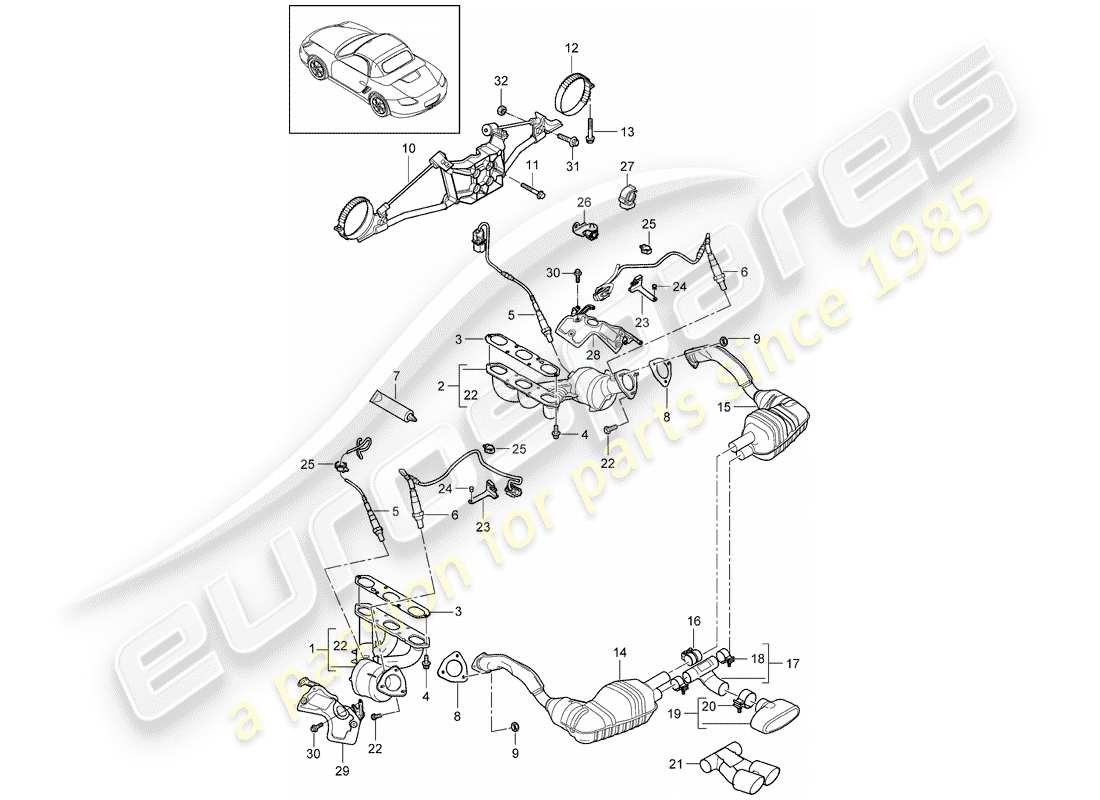 porsche boxster 987 (2011) exhaust system parts diagram