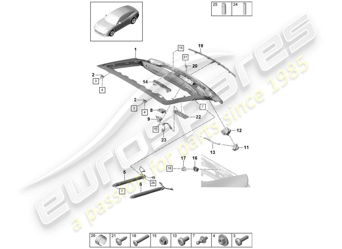 porsche 2020 (panamera 971-1) rear trunk lid parts diagram