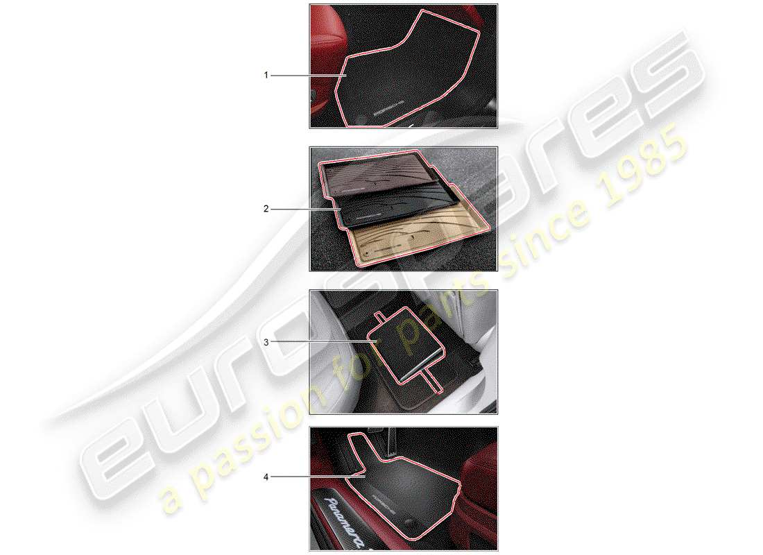 porsche 2018 (tequipment panamera) floor mat (rubber) parts diagram