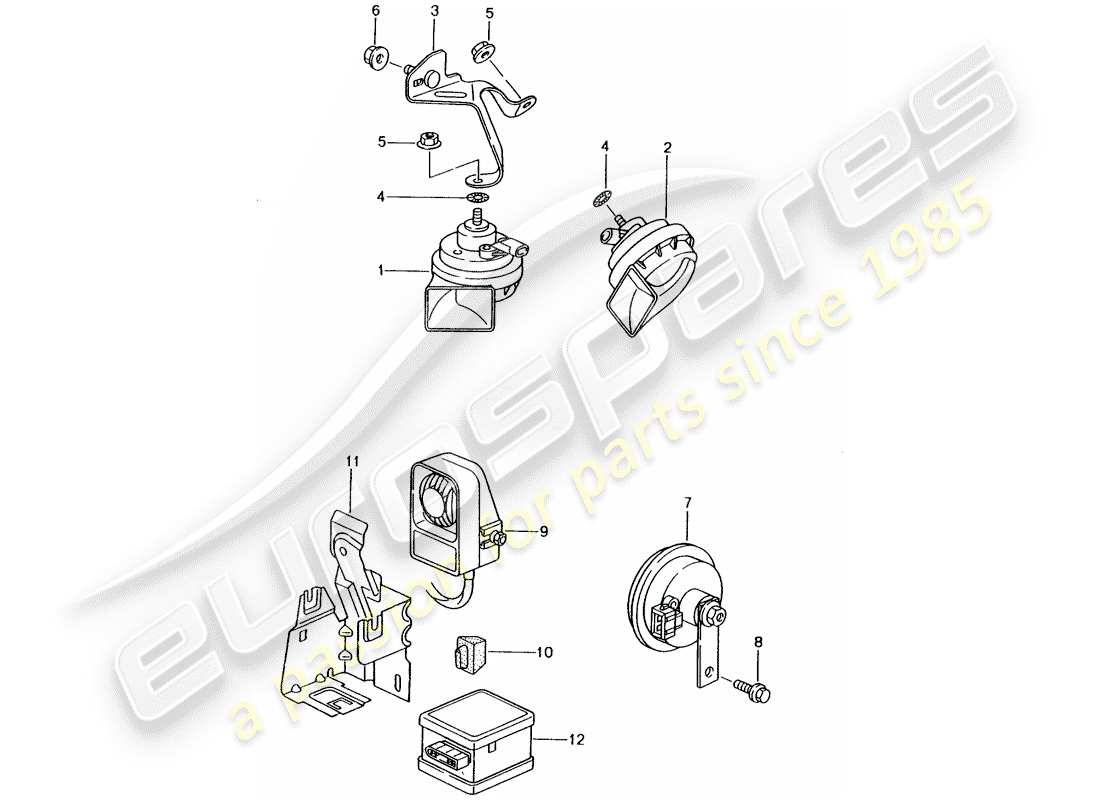 porsche 2000 (996) fanfare horn - horn - alarm system part diagram