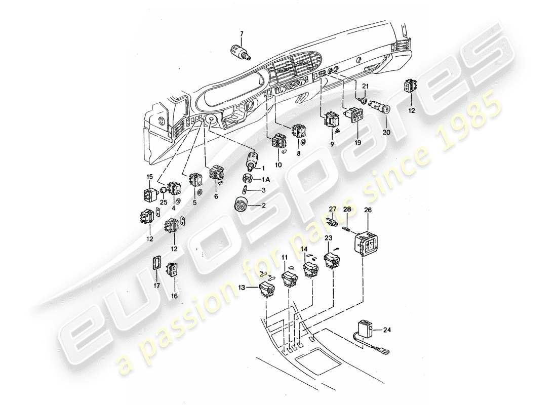 porsche 1994 (968) switch - ambient temperature gauge - clock part diagram