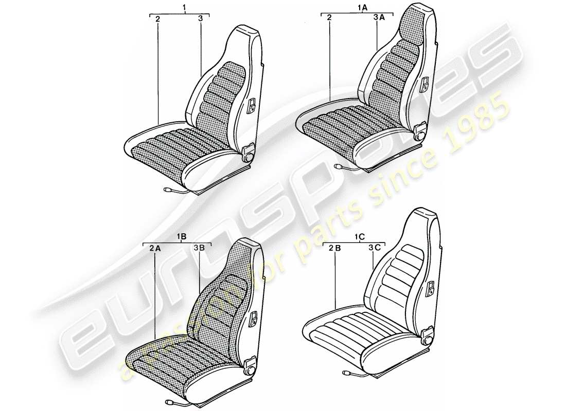 porsche 1986 (924s) front seat - complete part diagram