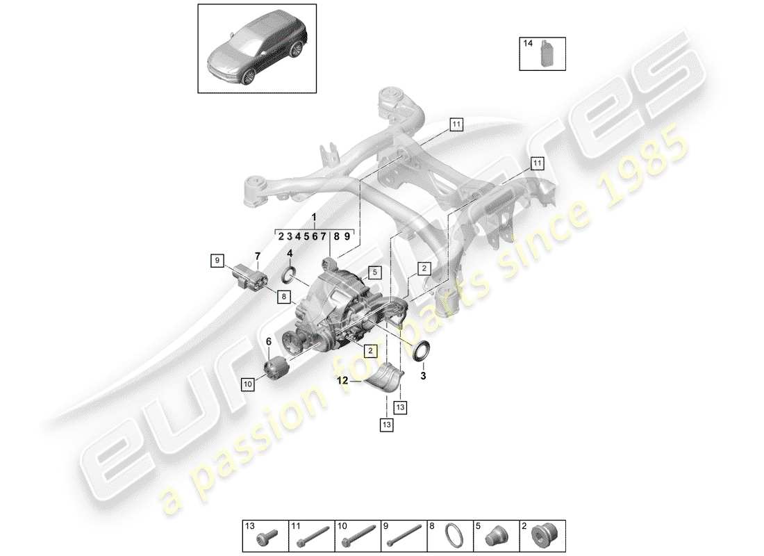 porsche cayenne e3 (2020) rear axle differential parts diagram