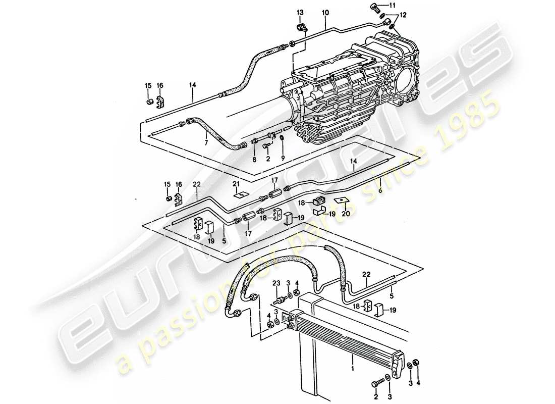 porsche 928 (1992) manual gearbox - oil cooling - lines part diagram