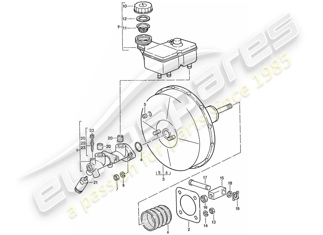 porsche 1991 (928) brake master cylinder - brake booster part diagram