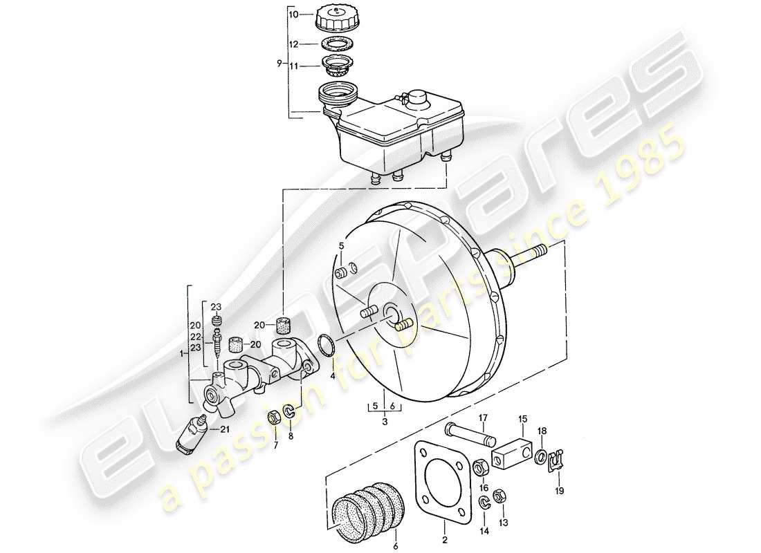 porsche 928 (1991) brake master cylinder - brake booster part diagram