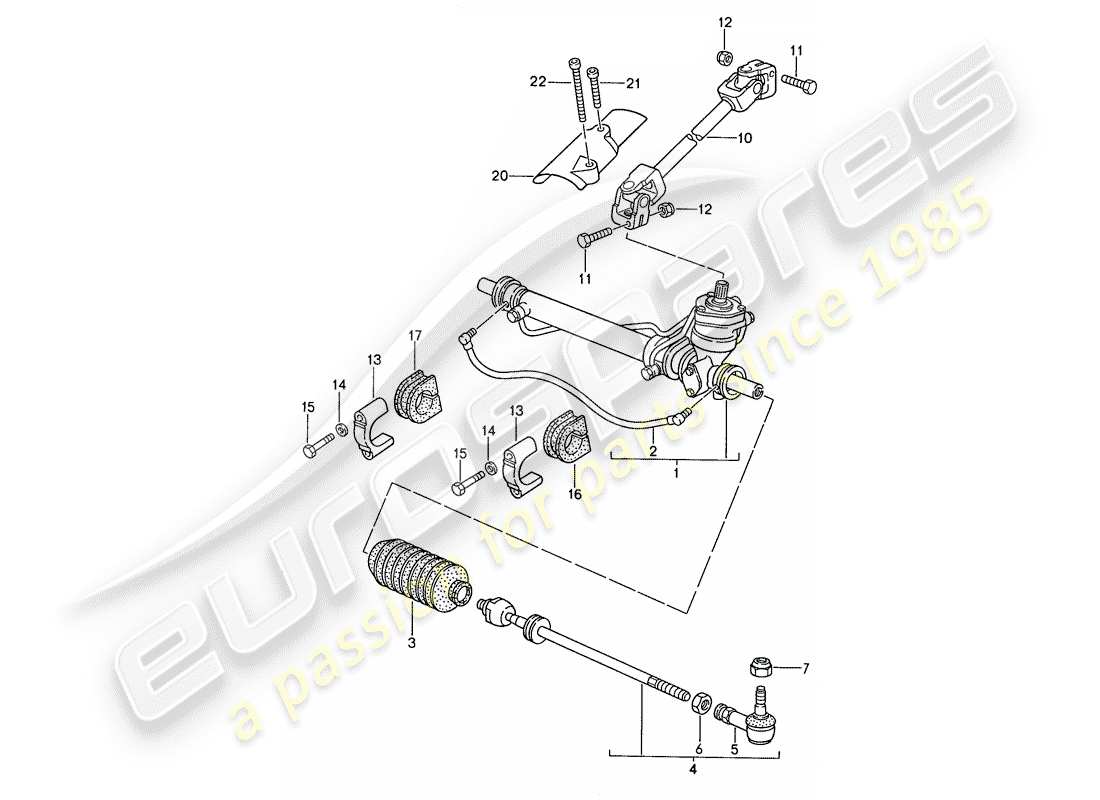 porsche 1989 (944) power steering - steering gear - steering track rod part diagram
