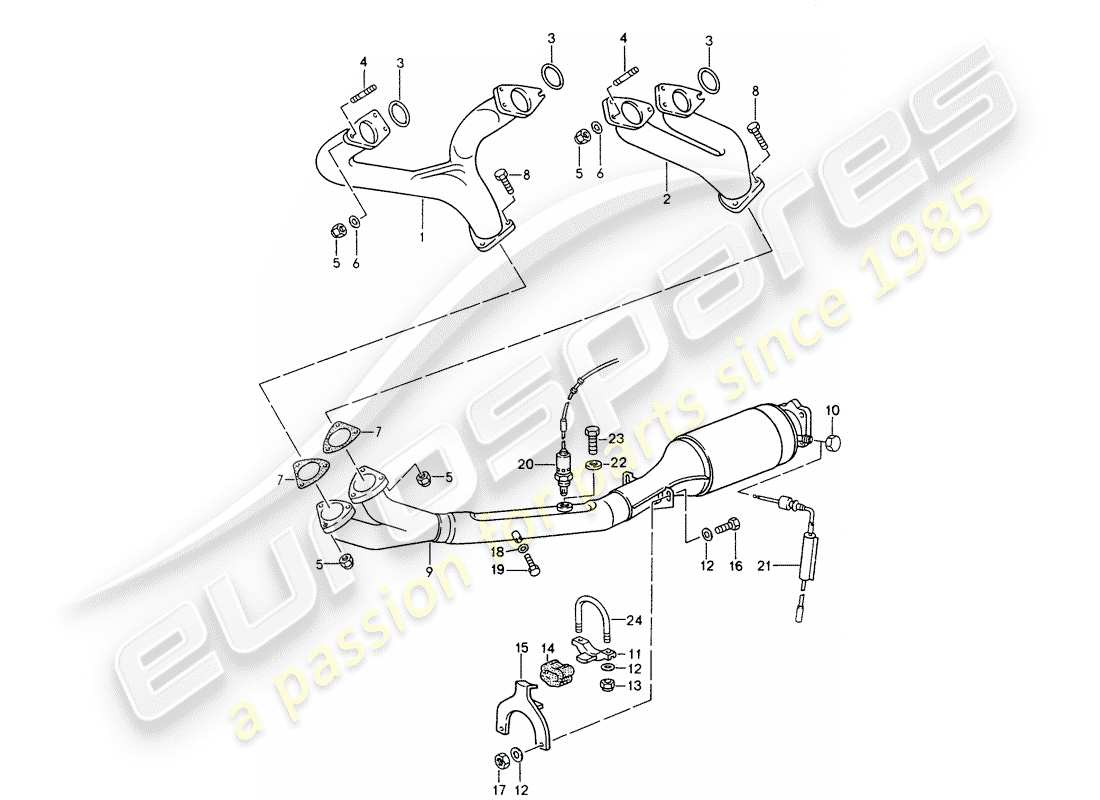 porsche 1994 (968) exhaust system - catalyst part diagram