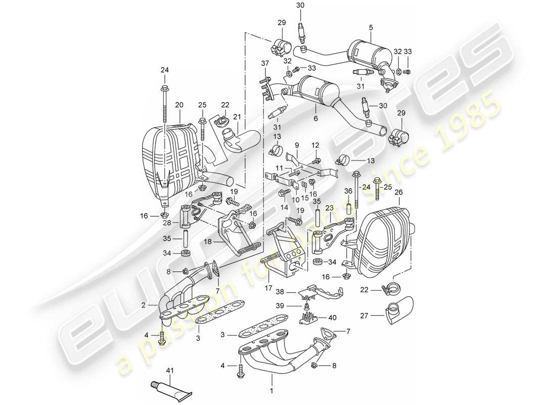 porsche 2000 (996) exhaust system part diagram