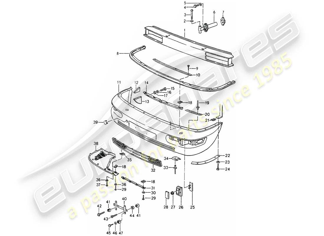 porsche 1991 (964) bumper parts diagram