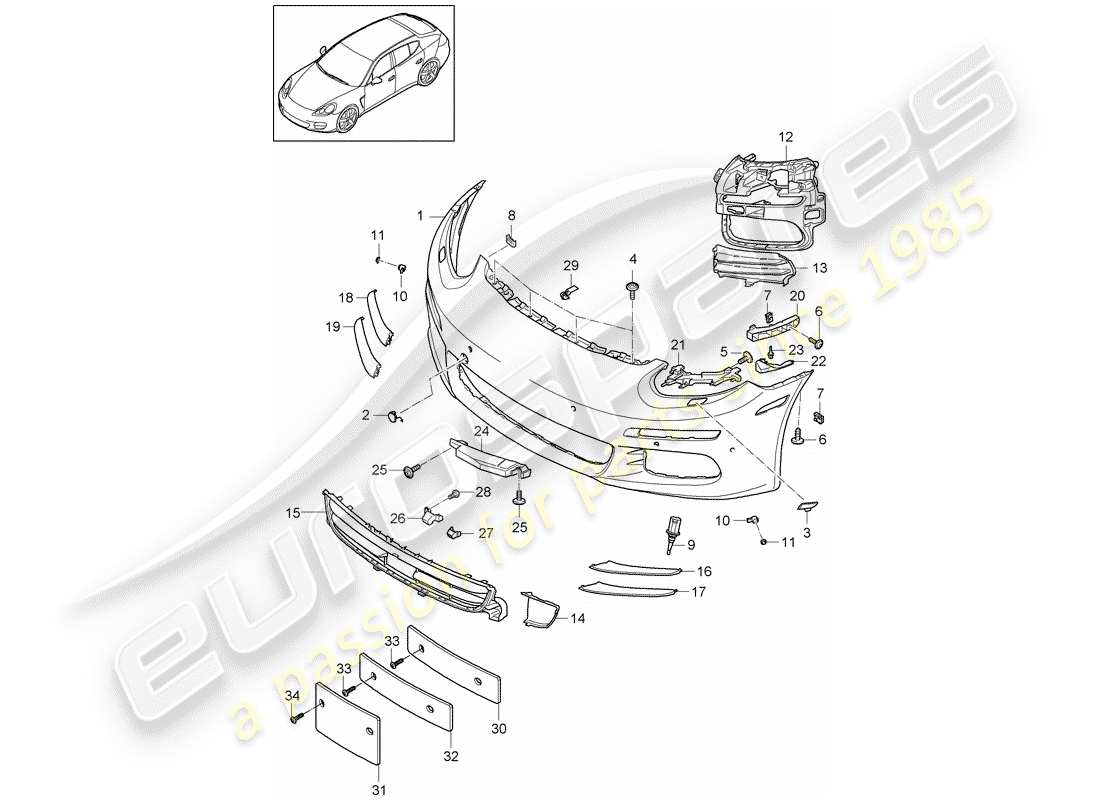 porsche panamera 970 (2015) bumper parts diagram