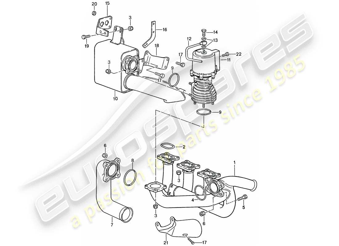 porsche 959 (1987) exhaust system parts diagram