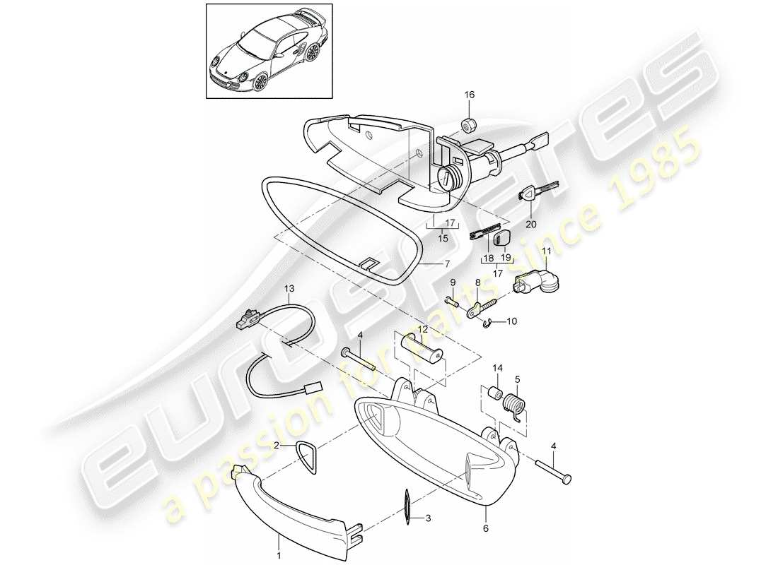 porsche 2012 (997-2 turbo / gt2 rs) door handle part diagram