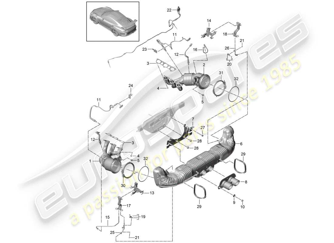 porsche 2017 (991-2 r/gt3/rs) exhaust system part diagram