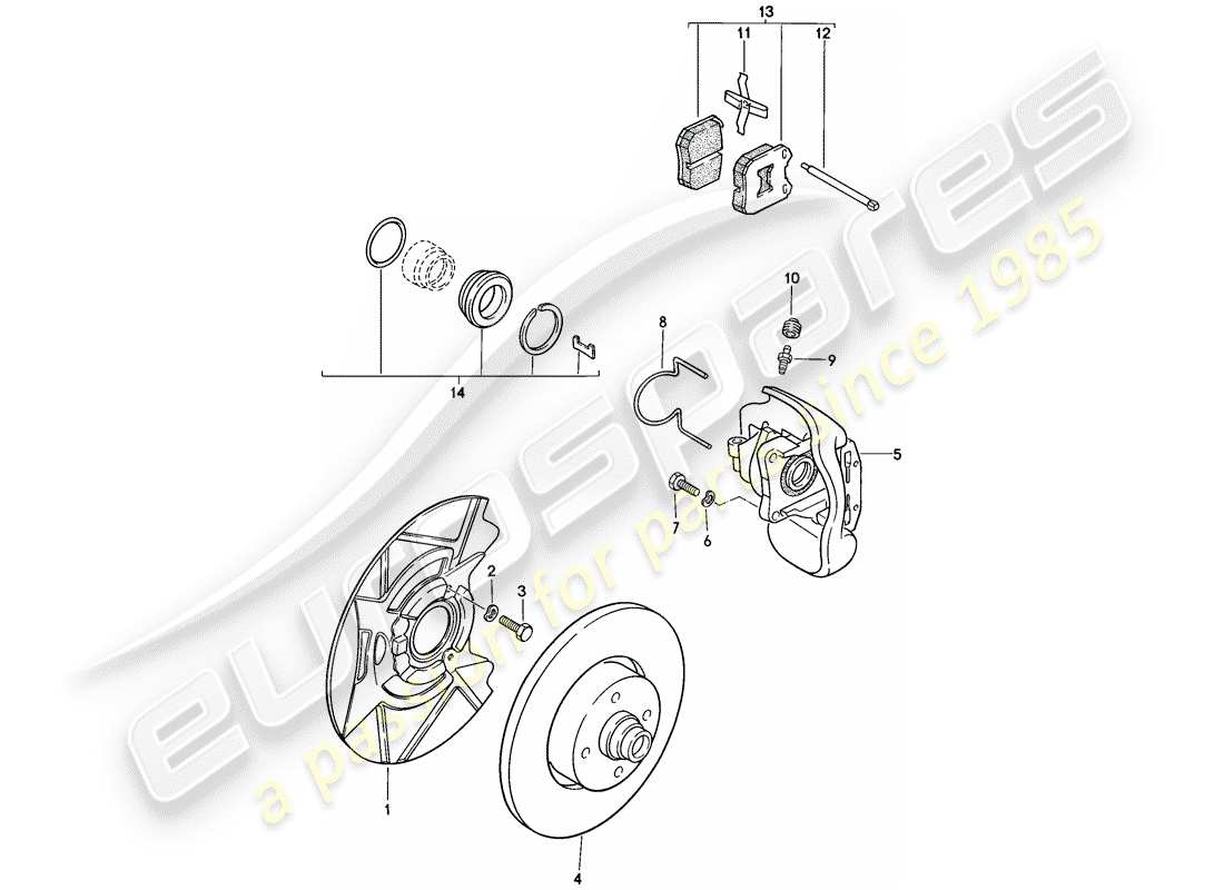 porsche 1976 (924) disc brakes - front axle parts diagram