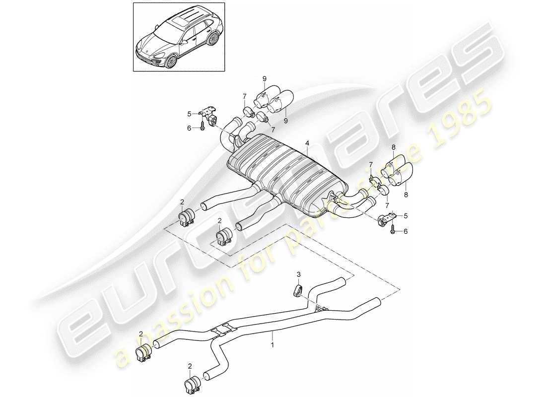 porsche 2011 (cayenne e2 92a) exhaust system part diagram