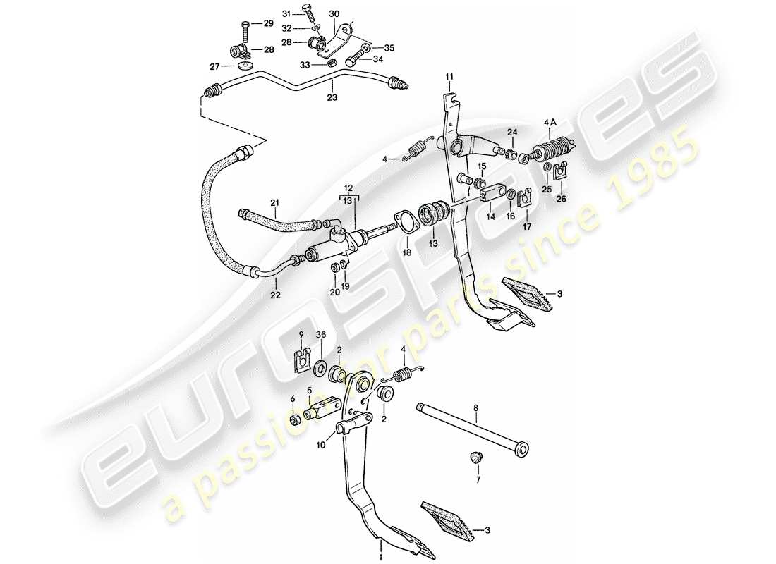 porsche 1986 (944) brake - clutch - pedals parts diagram