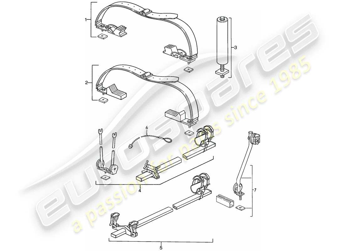 porsche 1986 (944) roof transport system parts diagram