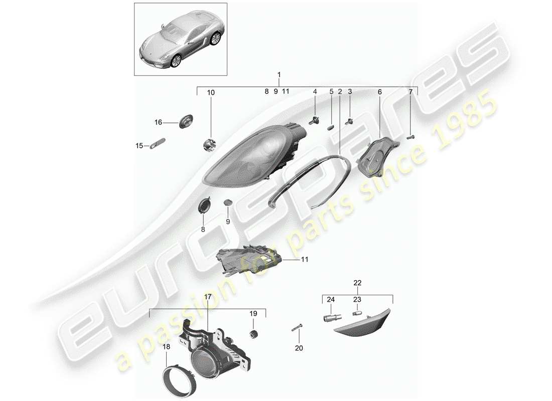 porsche 2016 (981 cayman) headlamp part diagram