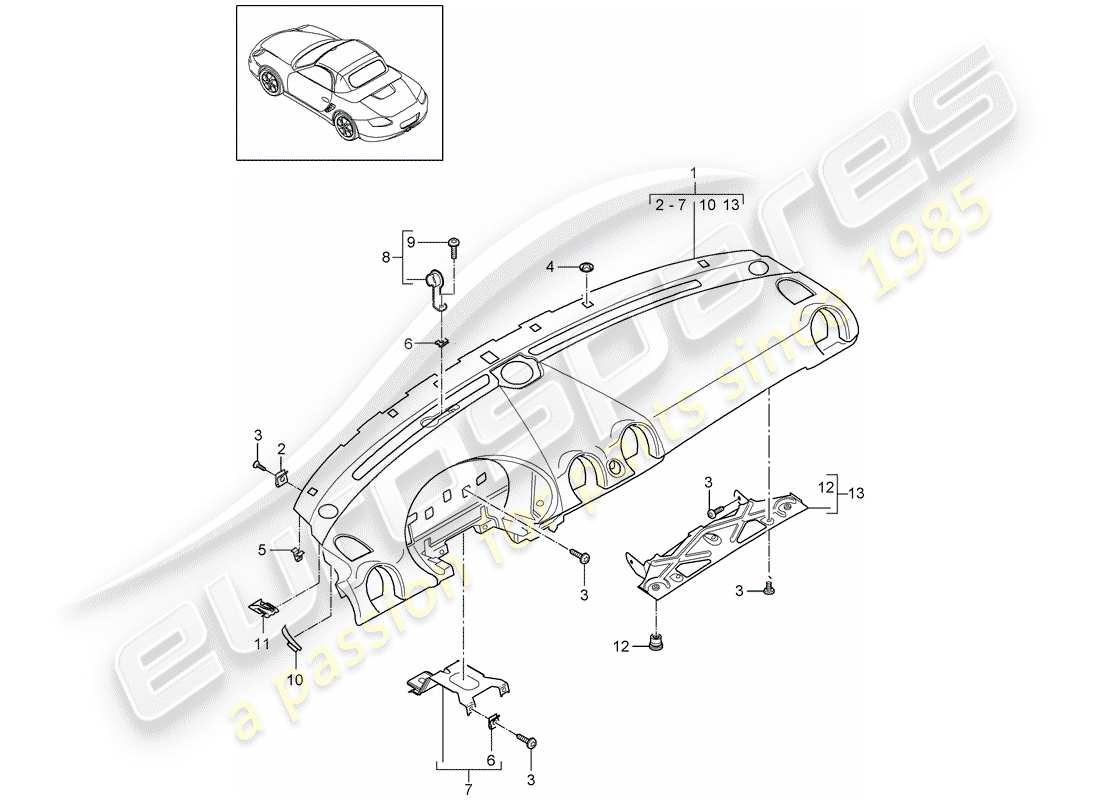 porsche 2007 (987 boxster) dash panel trim part diagram