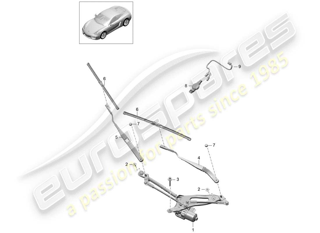 porsche 2016 (981 cayman) windshield wiper system compl. part diagram