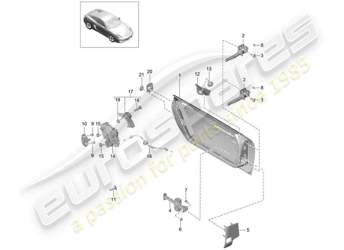 porsche 2016 (981 cayman) door shell part diagram